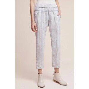 Anthropologie Small Pants Hei Hei Francois Linen Cropped Blue White Stripe Women